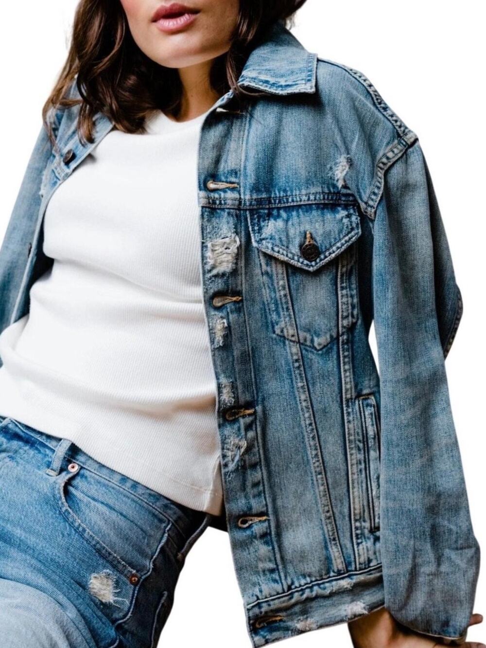 ABLE The Merly Light Wash Denim Jean Jacket in Size S